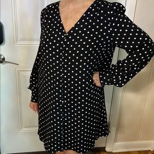 Mittoshop Black and White Polka Dot Long Sleeve Dress
